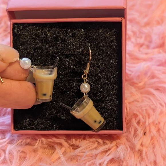 Bubble Tea Earrings with Pearl Accent - Picture 6 of 6